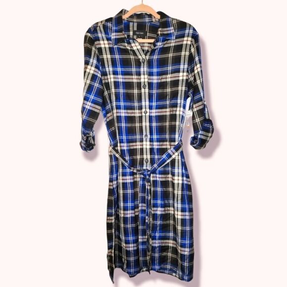 Nwt karen kane saffron sea plaid shirtdress size S - Picture 3 of 10